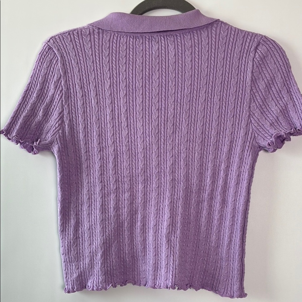 Lavender Ribbed Button Down Cropped Knit Blouse Shirt by Forever 21 - Picture 8 of 8
